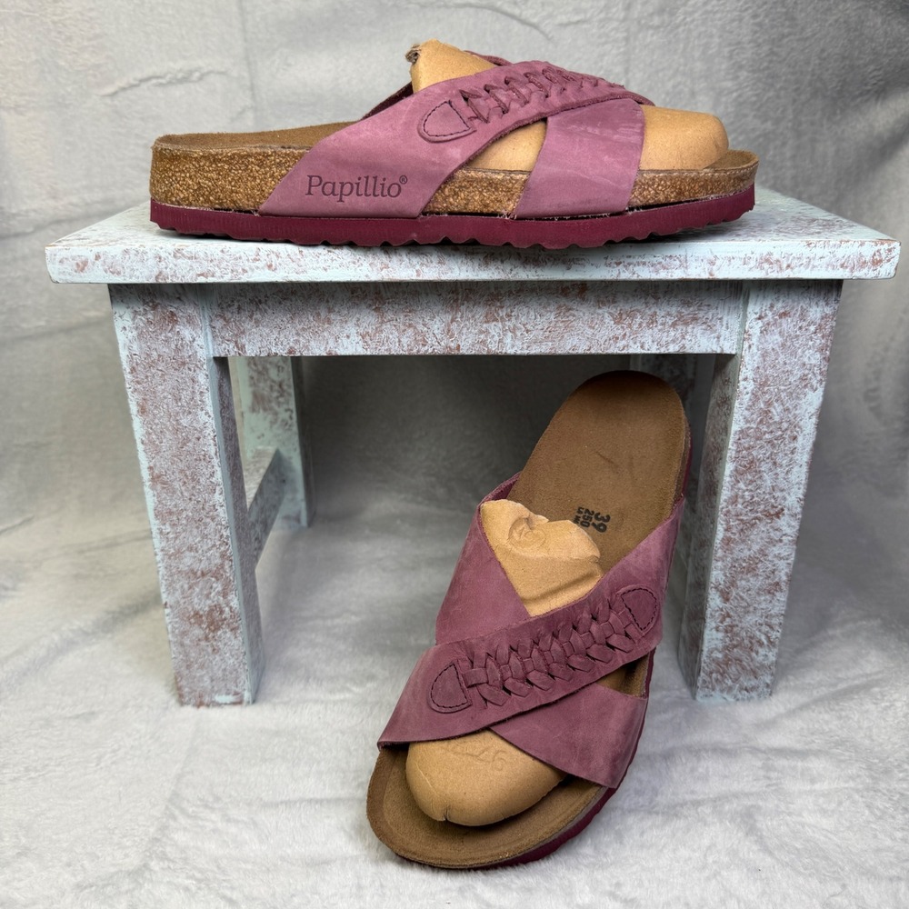 Papillio Birkenstock Daytona Sandals Womens 39 Purple Braided Suede Wedge Slides